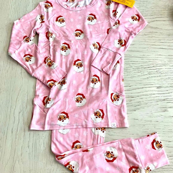 Little Snuggles Other - Festive Pink Red Santa Little Girl’s Long Sleeve Christmas Bamboo Pajamas Set 5T